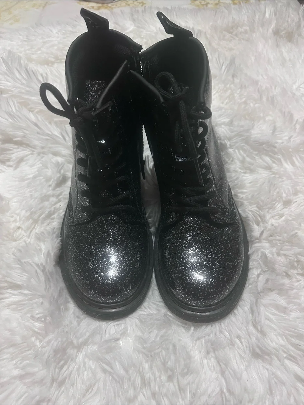 Used Little Girls Dr. Martens Black Glitter Lace-Up Boots size 3